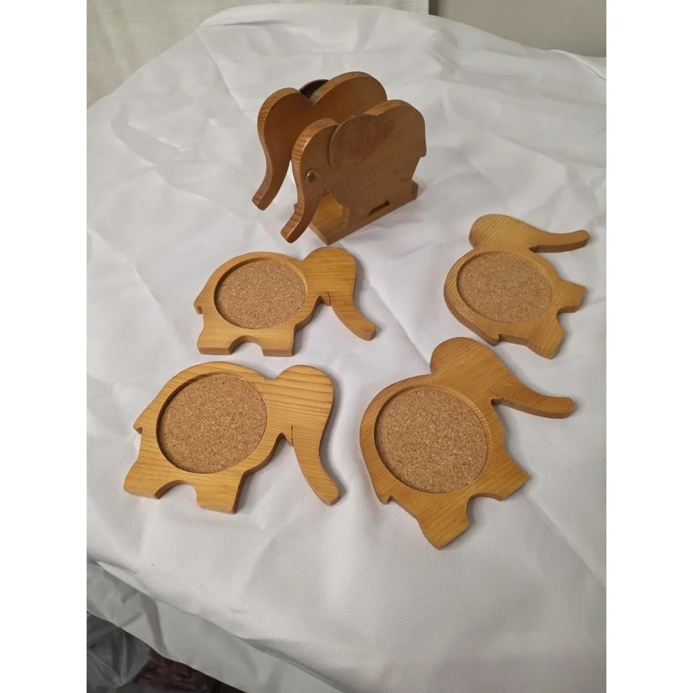 Wooden Elephant Coaster Set Of 4
